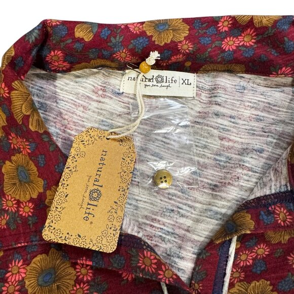 Natural Life Christa Midi Dress Floral Cranberry Cotton Boho NWT XL - Picture 9 of 10